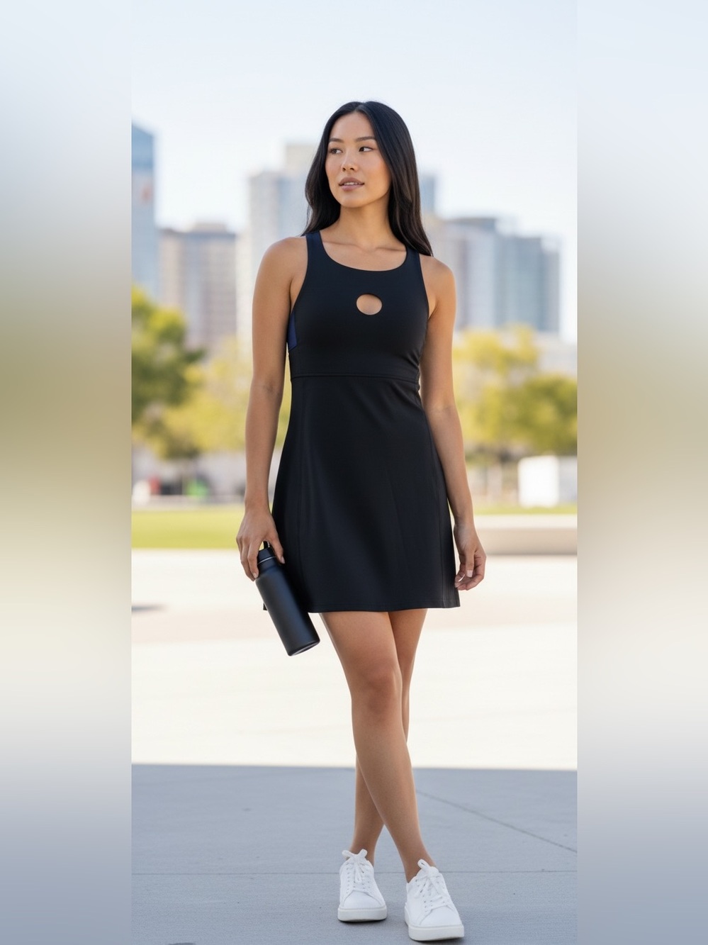 Athleta Black Keyhole A-Line Active Dress M